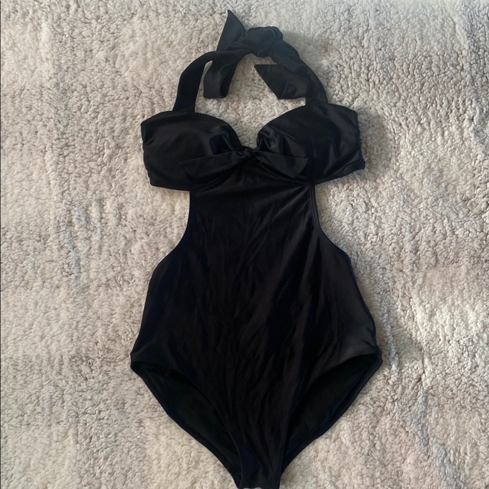 Shade & Shore Black Halter One-Piece Swimsuit